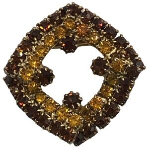Double Diamond Prong Set Square Pin Brooch Citrine Topaz Rhinestones Autumn